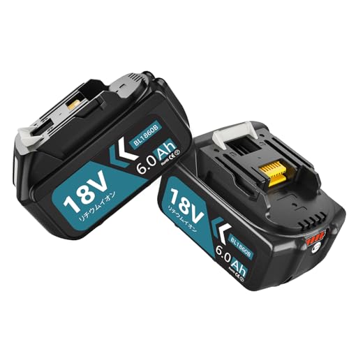 VANKO 互換 マキタ 18v バッテリー BL1860B 6.0Ah大容量 2個 マキタ バッテリー 18v BL1815N BL1820B BL1830B BL1860Bなど対応可能 BMS基板塔載 多数保護機能付き LEDランプ残量表示 PSE、CEマーク認証取得済み 2億円の製造物責任保険付 ブルー 画像1