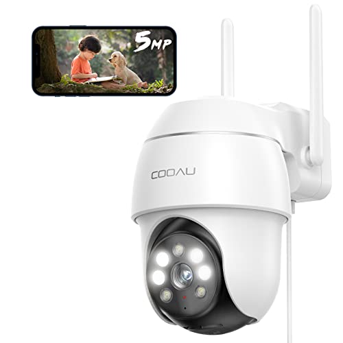 【500万高画素 ・遠距離も超精細】COOAU 防犯カメラ 屋外 ワイヤレス/wifi 5MP/1944P 遠距離暗視 5dBiアンテナ H.265動画圧縮 夜間カラー撮影 監視カメラ パン/チルト 360°広角撮影 常時録画 人体検知 検出エリア設定 発光威嚇 可復元自動追跡 双方向音声 家族共有 IP66防水 遠隔操作 警報通知 玄関/店/自宅見守りカメラ Ptz メモリカード/クラウド保存 画像1