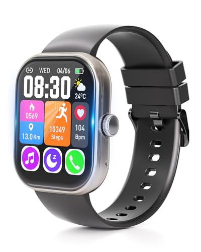 スマートウォッチ【稼働時間突破!業界初1000mAh電池&保護フィルム付属】Smart Watch 活動量計 腕時計 iPhone対応 アンドロイド対応 Bluetooth6.0 2.01インチ大画面 通話機能付き メッセージ通知 IP68生活防水 長持ちバッテリー 薄型 軽量 スポーツウォッチ 音楽再生 多機能スマートウォッチ 多種類運動モード 多種類文字盤 プレゼントに最適 (ブラック) 1枚目 画像