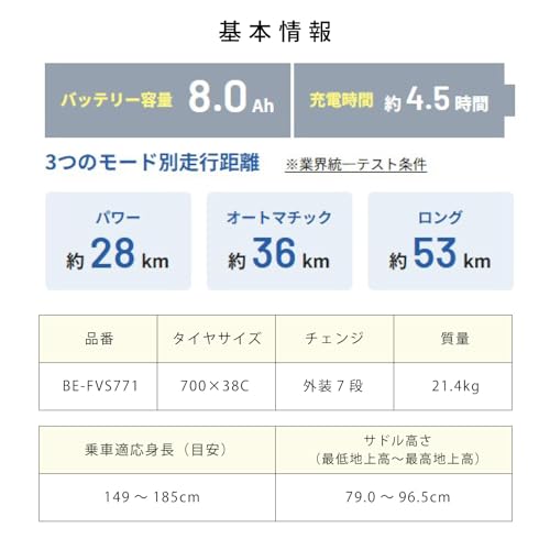 【自転車 完全品|自転車安全整備士点検済】電動自転車 パナソニック (Panasonic) 2025年モデル ベロスター BE-FVS771 8.0Ah 27インチ 外装7段変速 ミッドナイトブラック 電動アシスト自転車 中間 画像