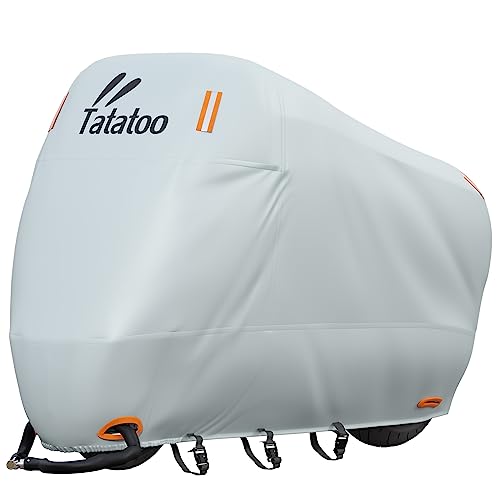 Tatatoo バイクカバー 厚手 125/250cc用 400cc対応 大型 原付 防水 耐熱 【2025年新版】紫外線防止 UVカット 防風 防埃 防雨 防雪 盗難防止ロック穴 反射テープ付き ワンタッチバックル 収納バッグ付き(XXXL) 画像1