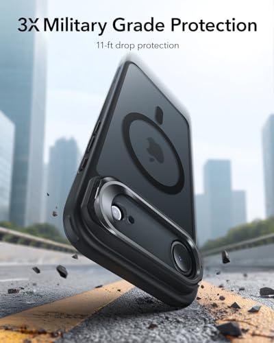 【デザイン受賞シリーズ!】ESR iPhone Air ケース 3倍米軍MIL規格 2層構造カメラ保護 落下保護 耐黄変 耐衝撃 MagSafe対応 25W高速充電 隠れスタンド マグネット搭載 ストラップホール付き いPhone17Air ケース カメラコントロール 傷防止背面 Classicシリーズ iPhoneエアー用 ブラック 中間 画像
