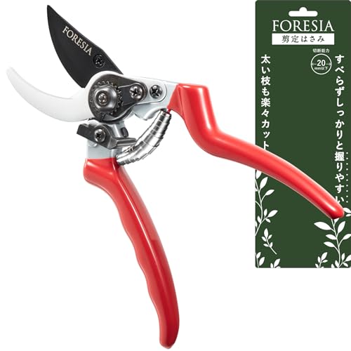【造園パートナーズ庭師のおすすめ】 FORESIA 剪定ばさみ サクサク切れる 握りやすい 2段階調節可能 せんていばさみ フッ素コーティング 剪定鋏 えだきりばさみ (銀 + 赤色) 1枚目 画像