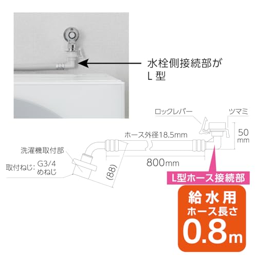 SANEI(サンエイ) ウルトラファインバブル自動洗濯機給水ホースL型 0.8m 折れ曲がり防止 全自動洗濯機接続 G3/4 PT1706-1-0.8 最後 画像