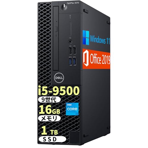 【整備済み品】デスクトップパソコン DELL Optiplex 3070 SFF/Win 11/MS Office 2019/第9世代Corei5-9500/メモリ 16GB/SSD 1TB/無線WIFI/DVDドライブ/USB 3.1/HDMI/DP/初期設定済 1枚目 画像
