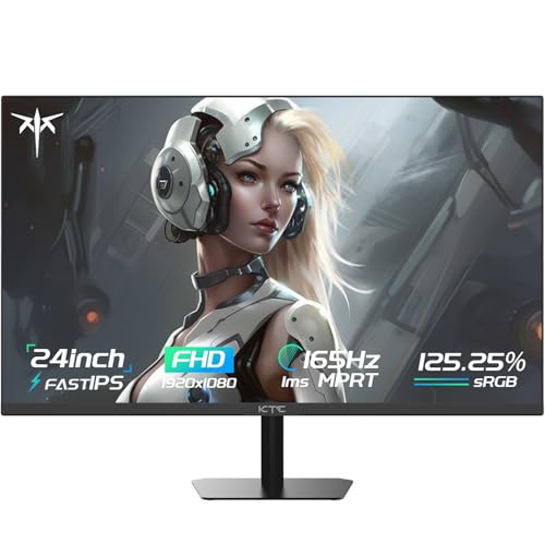 KTC 24 Inch Gaming Monitor FHD 1080P Fast IPS 165Hz, 125% sRGB 1ms HDR Zero-Frame Computer Monitor, HDMI 2.0x2, DisplayPort 1.4x2, FreeSync & G-Sync, Tilt, VESA Compatible, Eye Care, H24T09P 画像1