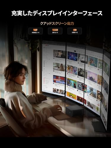 MINISFORUM UM890 Pro ミニPC、AMD Ryzen 9 8945HS、DDR5-5600MHz 32GB、1TB PCIE4.0 SSD、Windows 11 Pro、Radeon 780M、RYZEN AI エンジン、HDMI 2.1、DP 1.4、USB4x2(PD給電)、4画面出力、2.5Gbps LAN、Wi-Fi 6E、BT 5.3、小型パソコン 中間 画像