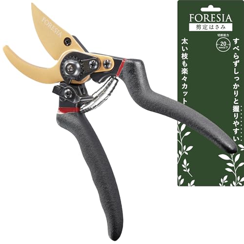 【造園パートナーズ庭師のおすすめ】 FORESIA 剪定ばさみ 2段階調節可能 サクサク切れる 握りやすい せんていばさみ フッ素コーティング 剪定鋏 えだきりばさみ (金 + 黒色) 1枚目 画像