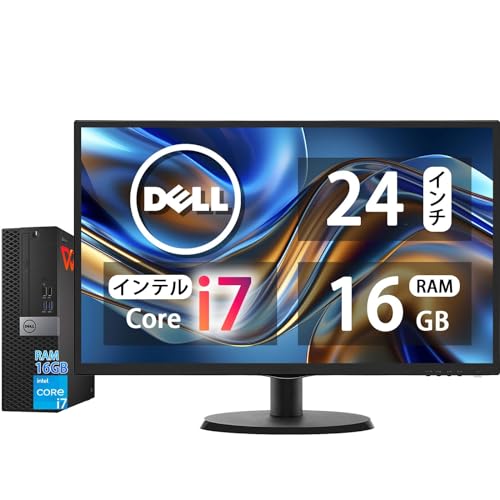 【整備済み品】 【Dell Core-i7 & 24インチ液晶PCセット】intel Core i7-7700、RAM:16GB、SSD:512GB/フルHD(1920x1080)液晶モニタ/光学ドライブ/5.8Ghz WI-FI/Bluetooth/Windows11 Pro & KINGSOFT WPS Office/デスクトップパソコン 1枚目 画像