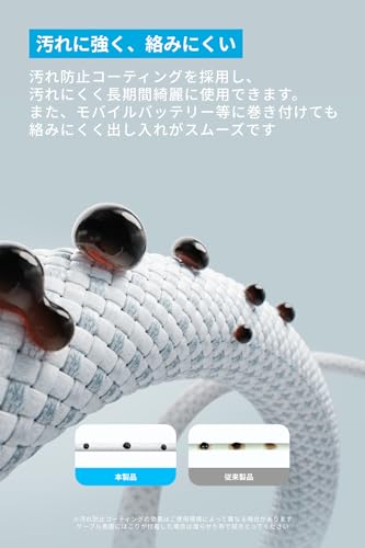 Anker Zolo USB-C & USB-C ケーブル (240W, 高耐久ナイロン) 1.0m ブラック USB PD対応 高耐久ナイロン素材採用 iPhone 16 / 15 / Galaxy iPad Pro MacBook Pro/Air 各種対応 中間 画像