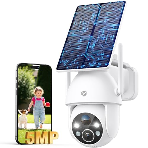 【進化一体&分離両用型・500万高画素】YESRAMO 防犯カメラ 屋外 ソーラー 5MP画素 360°全方位撮影 夜間カラー撮影 配線工事不要 太陽光充電 ぼうはんかめら ワイヤレス 5DBIアンテナ PTZカメラ 広角 防水 監視カメラ 無線 屋外用 ソーラーパネル付き 電池式防犯カメラ PIR人物検知 声光威嚇 スマホ遠隔監視 双方向会話 家族共有 2.4GHz Wi-Fiのみ対応 画像1