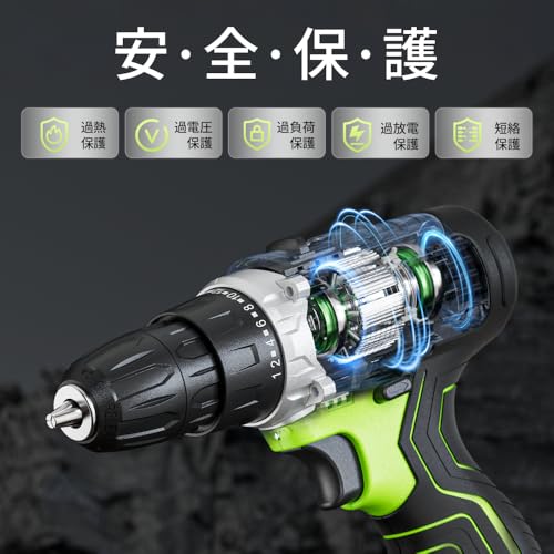 電動ドライバー 充電式 12V 電動ドリル 25Nm 高トルク 軽量 コンパクト コードレス インパクトドライバー 24+1段階トルク調整 LEDライト付属 コンクリート/金属/木工 穴あけ ビス締め 家庭用 DIY 工具 バッテリー&充電器付き 中間 画像