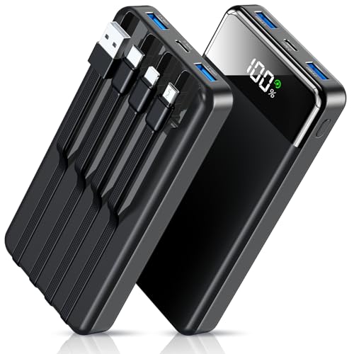 Ciunedr【4つのケーブル内蔵・56800mAh大容量】モバイルバッテリー 急速充電 5台同時充電 PSE技術基準適合品 LCDディスプレイ残量表示 Type-C入力ポート+2USB-A出力ポート 最大2.4A出力 iPad/iPhone/Android各種機器対応 おまかせ充電 低電流対応 コンパクト＆軽量 マルチ安全回路保護 旅行/出張/停電対策/緊急防災 日本語説明書 画像1