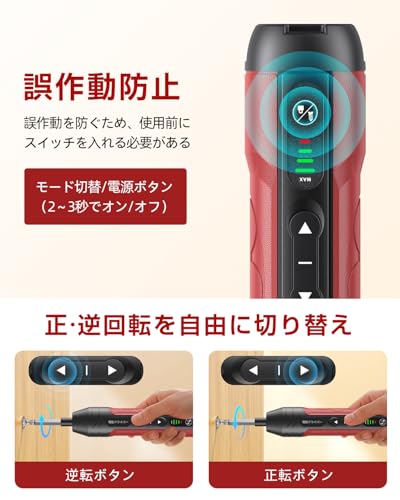電動ドライバー 【2025新登場強化版】小型 充電式 ドライバー 手動兼用 4段階切替モード 正逆転切り替え Type-C LEDライト ネジ回し 合金製 ビット 15本付 強力 軽量 滑り止め 電源ボタン付き 電動工具 人間工学設計 操作簡単 ネジ締め 持ち運び便利 家庭用DIY/日常の組み立て/家電修理/電力設備作業/女性/初心者対応 日本語取扱説明書 黒赤 中間 画像
