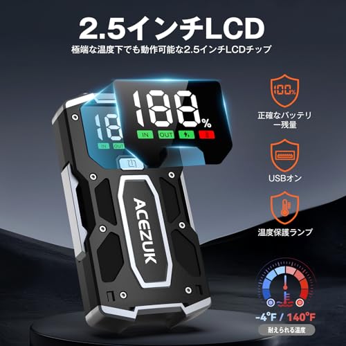 ACEZUK ジャンプスターター ディスプレイ付き4000A (最大7.0Lガソリン・5.5Lディーゼル車対応) 12V 車用エンジンスターター 車緊急始動 モバイルバッテリー機能 LEDライト搭載 中間 画像