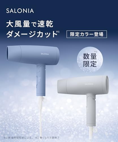 【2025年秋冬限定カラー】 SALONIA サロニア スピーディーイオン ドライヤー 大風量 速乾 軽量 マイナスイオン ヘアドライヤー SAL24217GR サイレント アイスグレー 最後 画像