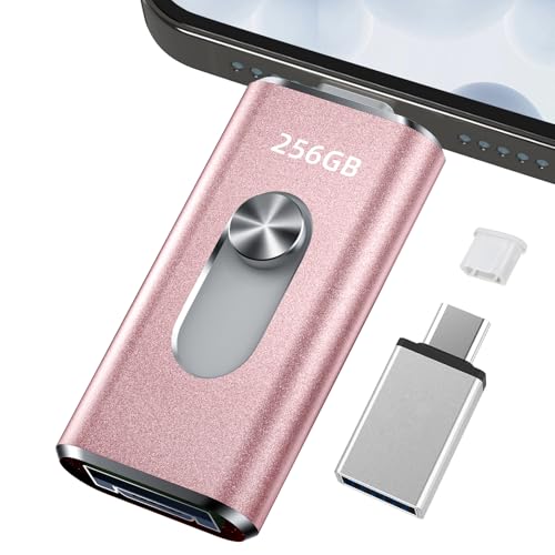 256GB usbメモリ【アプリ不要・アルバムから写真保存】４in1プッシュ型 Phone対応 スマホ携帯 高速 データ保存 バックアップ iOS/Type-C/USB/Micro USBフラッシュメモリ 外付けストレージ スライド式 容量不足解消 usbメモリ！256GB Pink 画像1