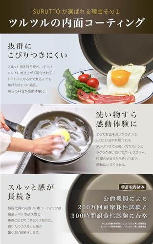 【スルッと 長持ち 】 SURUTTO フライパン 26cm IH ガス対応 こびりつきにくい 洗いやすい 均一に火が通る 軽量 PFOA 有害物質不使用 内面フッ素コーティング 外面セラミックコーティング 目玉焼き 取っ手つき スルット HD26 【フライパン探すの、やめません？】 中間 画像