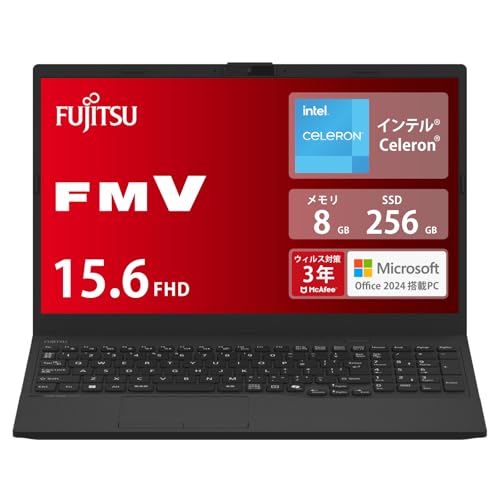 富士通 ノートパソコン FMV WA1/J2 (MS Office 2024/Win 11/15.6型/Celeron/8GB/SSD 256GB) AHシリーズ FMVWJ2A112_AZ 1枚目 画像