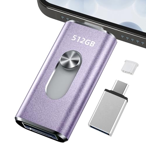 512GB usbメモリ【アプリ不要・アルバムから写真保存】4in1プッシュ型 Phone対応 スマホ携帯 高速 データ保存 バックアップ iOS/Type-C/USB/Micro USBフラッシュメモリ 外付けストレージ スライド式 容量不足解消 usbメモリ!512GB Purple 1枚目 画像