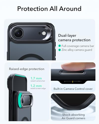 【デザイン受賞シリーズ!】ESR iPhone Air ケース 3倍米軍MIL規格 2層構造カメラ保護 落下保護 耐黄変 耐衝撃 MagSafe対応 25W高速充電 隠れスタンド マグネット搭載 ストラップホール付き いPhone17Air ケース カメラコントロール 傷防止背面 Classicシリーズ iPhoneエアー用 ブラック 中間 画像