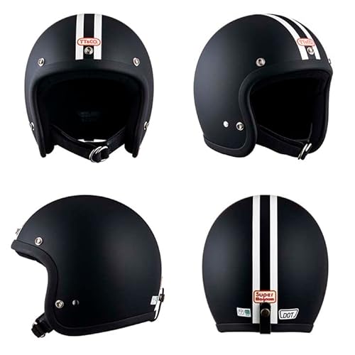 TT&CO. バイク ヘルメット ジェットヘルメット スーパーマグナム 2ラインズ マットブラック&ブラックトリム [日本人仕様に作ったスリムシェイプ] FREE: 57-58cm PSC/SG/DOT規格 ハーレー アメリカン 脱着式専用内装 最後 画像