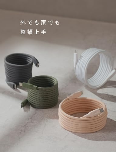 CIO スパイラルケーブル CtoC (Type-C/USB-C) 急速充電 磁石 マグネット吸着 充電ケーブル PD 240W データ転送 480Mbps 形状記憶 (01:ライトブラック, 2m) 最後 画像