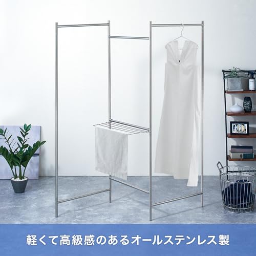 天馬(Tenma) 耐久性と美しさを兼ね備えた室内物干し インテリア物干し 差し込むだけの簡単組立 洗濯物干し 軽く持ち運べてコンパクトに収納できる物干しスタンド 【簡単組立】 【色 オールステンレス】 【パネルM】 【幅54×奥行54×高さ150cm】 中間 画像