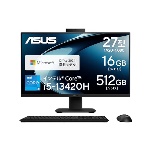 ASUS デスクトップPC V400 AiO V470VAK 27インチ Windows 11 インテル Core i5 13420H メモリ16GB SSD 512GB MS Office 2024 USBキーボード/USBマウス付属 外付けDVDスーパーマルチドライブ付属 一体型 AIO デスクトップパソコン ブラック V470VAK-BPE041WS 1枚目 画像