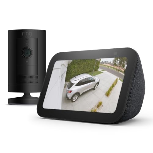 【2023年度グッドデザイン賞受賞見守りカメラ】Ring Stick Up Cam Battery (リング スティックアップカム バッテリーモデル) ブラック + Echo Show 5 (エコーショー5) 第3世代 チャコール 1枚目 画像