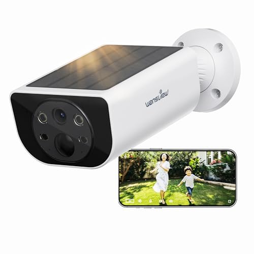 Wansview 防犯カメラ 屋外 ソーラー パネル一体型監視カメラ ワイヤレス充電 300万画素 2K 100°広角 カラー暗視 PIR人感センサー 声光警報 センサーライト搭載 IP65防水防塵 太陽電池式バッテリー式 家族共有 双方向通話 SDカード録画 2.4GWi-Fi対応 電源配線不要 平置き設置 工事不要 (オプションで固定可能) スマホ連携 遠隔操作 Alexa対応 ホワイト 1枚目 画像