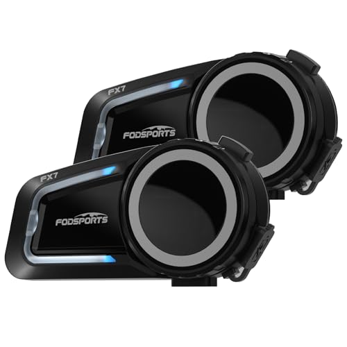 FODSPORTS バイク インカム FX7 メッシュ通信 インカム デュアルチップ 音楽聴きながら通話 8人同時通話 HIFI音質 ワンタッチ全部接続 通信自動復帰 音楽共有 FMラジオ CVC&ENCノイズキャンセリング 異なるデバイスと接続可能 Siri/Google音声認識 日本語音声案内＆説明書 IP67防水 ヘルメットヘッドセット 部品同梱 技適認証済み (2個セット) 画像1