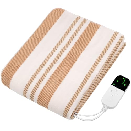 電気毛布 掛け敷き兼用 洗える【160x80cm 7段階温度調節 2-4-8-12H切タイマー】80W 節電 電気ブランケット 速暖 省エネ ダニ退治 軽くて柔かい生地 肩掛け 膝掛け シングル 防寒対策 暖房器具 キャンプ オフィス 車中泊 ギフト PSE認証済み (ストライプブラウン, 160*80CM) 1枚目 画像