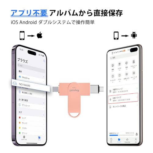 【アプリ不要・令和7年限定版 】128GB usbメモリ 写真保存 直接usbに写真を移す４in1 フラッシュドラメモリ IOS Android PC 人気 USB 両面挿しスマホ USB メモリー iPad USB Phone対応 フラッシュドライブ Android パソコン対応 アイフォン用 USBメモリ phoneの写真 を パソコン に 取り込む 容量不足解消（128GB-ピンク） 最後 画像