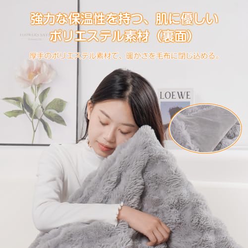 MOSMEE 電気毛布 【表面兎毛調+裏面ポリエステル素材】 190×130cm 大きいサイズ 掛け敷き兼用 ひざ掛け 8段階温度調整 6段階タイマー設定機能 自動オフ 洗える 洗濯ネット付き ダニ退治 ふわふわ 柔らかく 防寒対策 暖房器具 省エネ 安全保護 (ホワイト, 190*130) 中間 画像