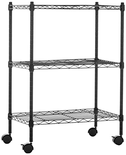 Amazonベーシック 3段スチールラック 棚 メタルラック キッチンラック キャスター付き 耐荷重68kg 幅58.9×奥行34×高さ83cm ブラック 1枚目 画像