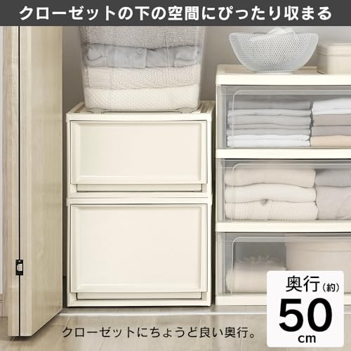 【3個セット】アイリスオーヤマ 収納ケース 衣替え 引き出し クローゼット 圧倒的高コスパ 衣替え 幅39×奥行50×高さ23.2cm ウォークインクローゼット 衣装ケース チェスト 日本製 ホワイト/クリア BC-L 中間 画像