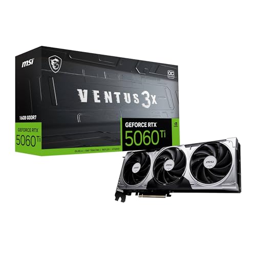 MSI GeForce RTX 5060 Ti 16G Ventus 3X OCグラフィックカード - NVIDIA GeForce RTX 5060 Ti GPU、16GB GDDR7 128ビットメモリ、28Gbps、PCI Express Gen 5 x16インターフェイス、最大2602MHz、TORXファン5.0。 画像1
