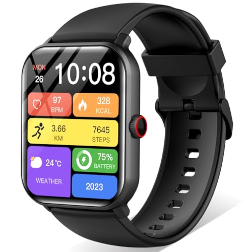 スマートウォッチ【2025年進化モデル＆SOS機能追加】1.9インチ大画面 Bluetooth5.3 通話機能付き iPhone対応 アンドロイド対応 活動量計 歩数計 腕時計 スポーツウォッチ 多種類運動モード 着信/メッセージ通知 音楽再生 200+文字盤切替 目覚まし時計 生活防水 長持ちバッテリー メンズ レディース 軽量 (黒い) 画像1