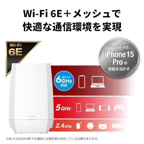 【Amazon.co.jp限定】 バッファロー WiFi ルーター 無線 LAN Wi-Fi 6E 11ax 6GHz AXE5400 メッシュ 2個セット トライバンド 6ストリーム 有線 2.5Gbps エコパッケージ 【 iPhone 16e / 16 / 15 / 14 / Nintendo Switch / PS5 動作確認済み 】 WNR-5400XE6P/2SN 最後 画像