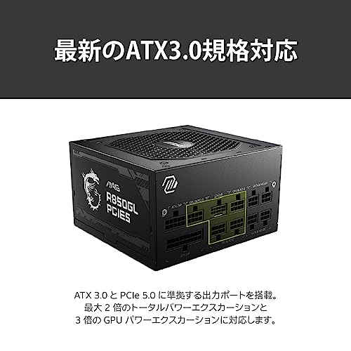 MSI 850W自作PC電源ユニットMAG A850GL PCIE5 (80PLUS GOLD PCIe5.1/ATX3.0ネイティブ対応)PS1327 中間 画像