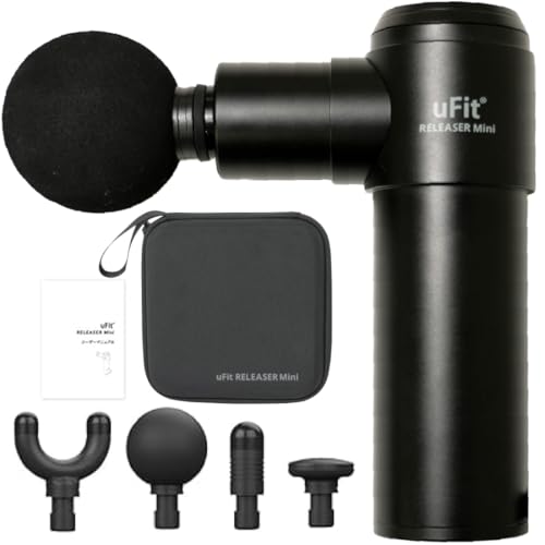 【日本国内ブランド】uFit RELEASER Mini 筋膜リリースガン ミニ 強力 8mm振幅 軽量 500g 静音 振動レベル4段階 アタッチメント4種 使い方動画 180日保証 プロアスリート愛用 水谷隼 オードリー春日 ブラック ハンディガン プレゼント 画像1