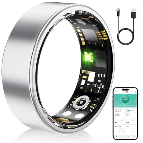 スマートリング 健康管理【2025年新登場・カメラ制御】smart ring Android/Iphone対応 10日間使用可能 8種類運動モード 3種類データ測定 GPS運動記録 IP68防水 USB磁気充電 活動量計 睡眠管理 小型 超軽量 睡眠記録 リング スマート指輪 カロリー 運動距離 歩数計 男女兼用 4サイズ 日本語取扱説明書 磁気充電ケーブル付き プレゼント シルバー 7号 1枚目 画像
