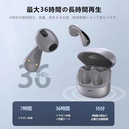 Bluetoothイヤホン ワイヤレスイヤホン IPX7防水 最大60時間再生 2025年最新Bluetooth6.0ブルートゥースイヤホン 全音域HIFI音質低遅延接続瞬時 片耳/両耳 WEB会議/運動/ゲーム/通学通勤/スポーツ/音楽用iPhone/Android対応 (grey) 最後 画像