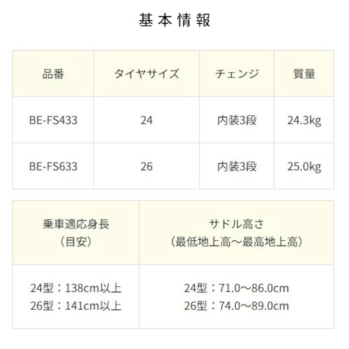 【自転車 完全品｜自転車安全整備士点検済】電動自転車 パナソニック (Panasonic) 2025年モデル ビビSX25 BE-FS633 8.0Ah 26インチ 3段変速 ソリッドネイビー 電動アシスト自転車 中間 画像