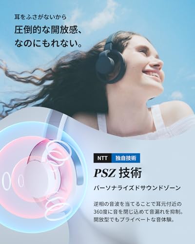 nwm(ヌーム)【延長保証版】 ワイヤレス ヘッドホン オープンイヤー型 nwm ONE MBH001 耳スピ │ Bluetooth5.3 最大20時間再生 マイク付き 軽量 Type-C 耳をふさがない マルチポイント対応 ダークグレイ 中間 画像