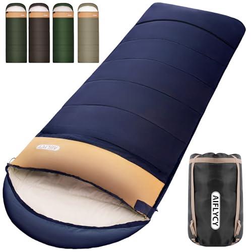 AIFLYCY 寝袋 シュラフ 封筒型 軽量 冬用 夏用【足元に二重保温・230T防水】オールシーズン 1.8Kg 1.0Kg 2.2Kg 1.4Kg コンパクト 快適温度-15℃-25℃ 簡単収納 軽量 中綿 登山 車中泊 防災用 アウトドア キャンプ 丸洗い可能 春夏秋冬の使用可能 収納袋付き 1枚目 画像