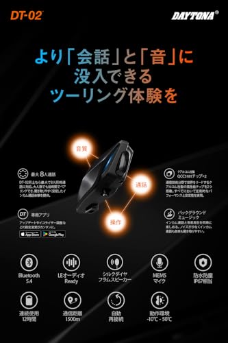 デイトナ(Daytona) バイク インカム 8人通話 低遅延 防水 通信距離1500m フルフェイス用 DT-02(DTオーツー) ワイヤーマイクタイプ 1台 25031 中間 画像