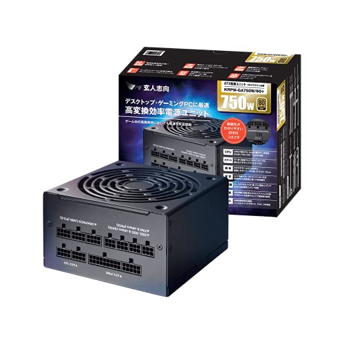 玄人志向 電源ユニット 750W ATX 電源 80 PLUS ゴールド PC電源 フルプラグイン セミファンレス KRPW-GA750W/90+ 画像1