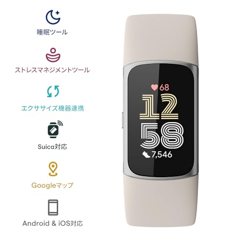 【Suica対応】Fitbit Charge 6 トラッカー ポーセレン／シルバー スマートウォッチ/防水/iPhone対応/アンドロイド対応/最大7日間のバッテリー/GPS搭載/心拍計/睡眠スコア [日本正規品] 最後 画像
